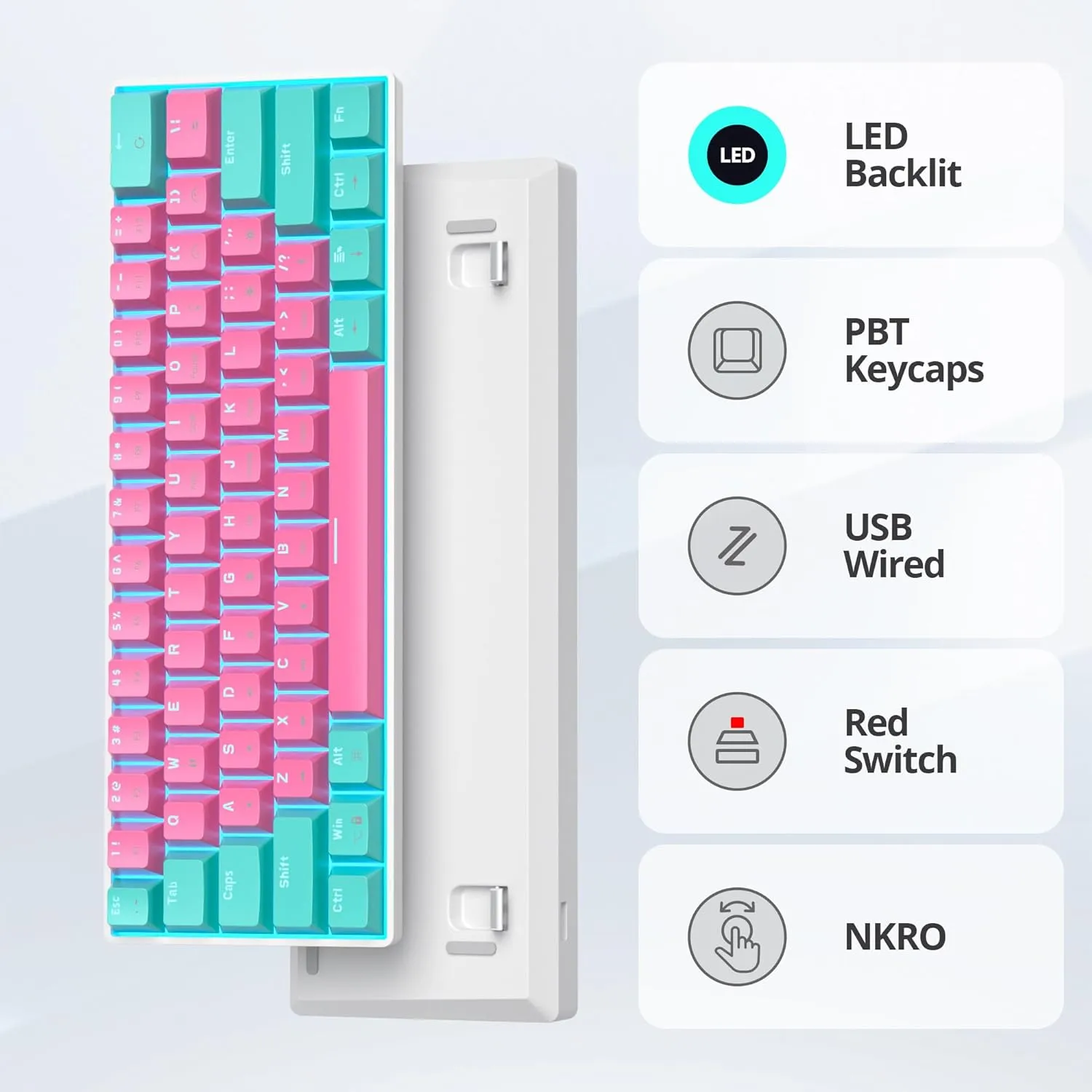 60 Percent Gaming Keyboard 61 Keys Wired Mechanical Keyboard Ultra Compact Keyboard Red Switch LED Backlit for Windows Laptop Gamer(61 Miami)