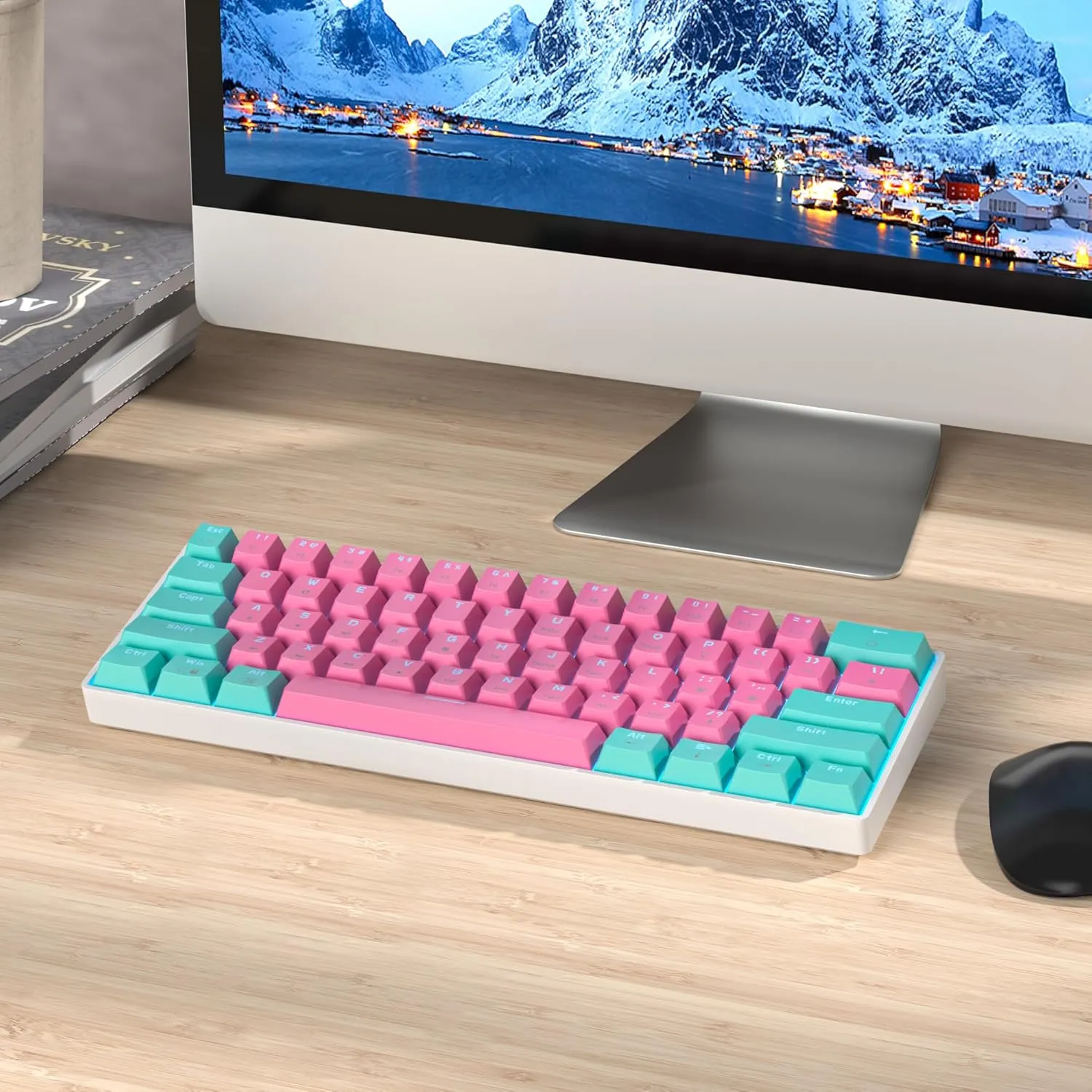 60 Percent Gaming Keyboard 61 Keys Wired Mechanical Keyboard Ultra Compact Keyboard Red Switch LED Backlit for Windows Laptop Gamer(61 Miami)