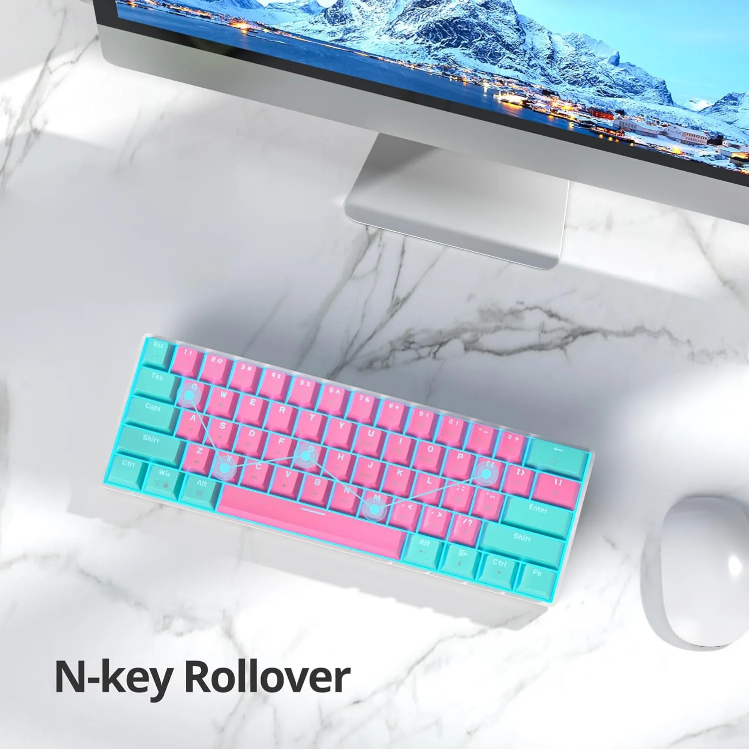 60 Percent Gaming Keyboard 61 Keys Wired Mechanical Keyboard Ultra Compact Keyboard Red Switch LED Backlit for Windows Laptop Gamer(61 Miami)