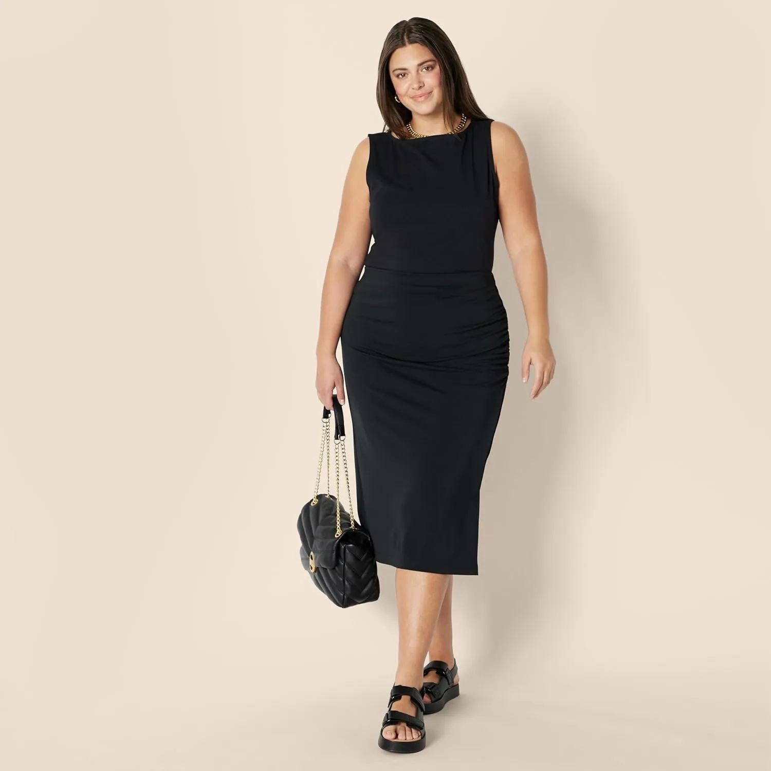 Amazon Essentials Women's Slim-Fit Ruched Matte Jersey Skirt (Top Sold Separately)