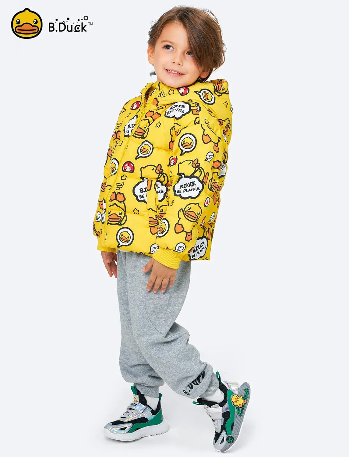 B.Duck Unisex Boys Girls Puffer Jacket Trenchcoat Cute Yellow Duck Quilted Winter Coat Puffy Vest for Toddler Kids 3-12 Years