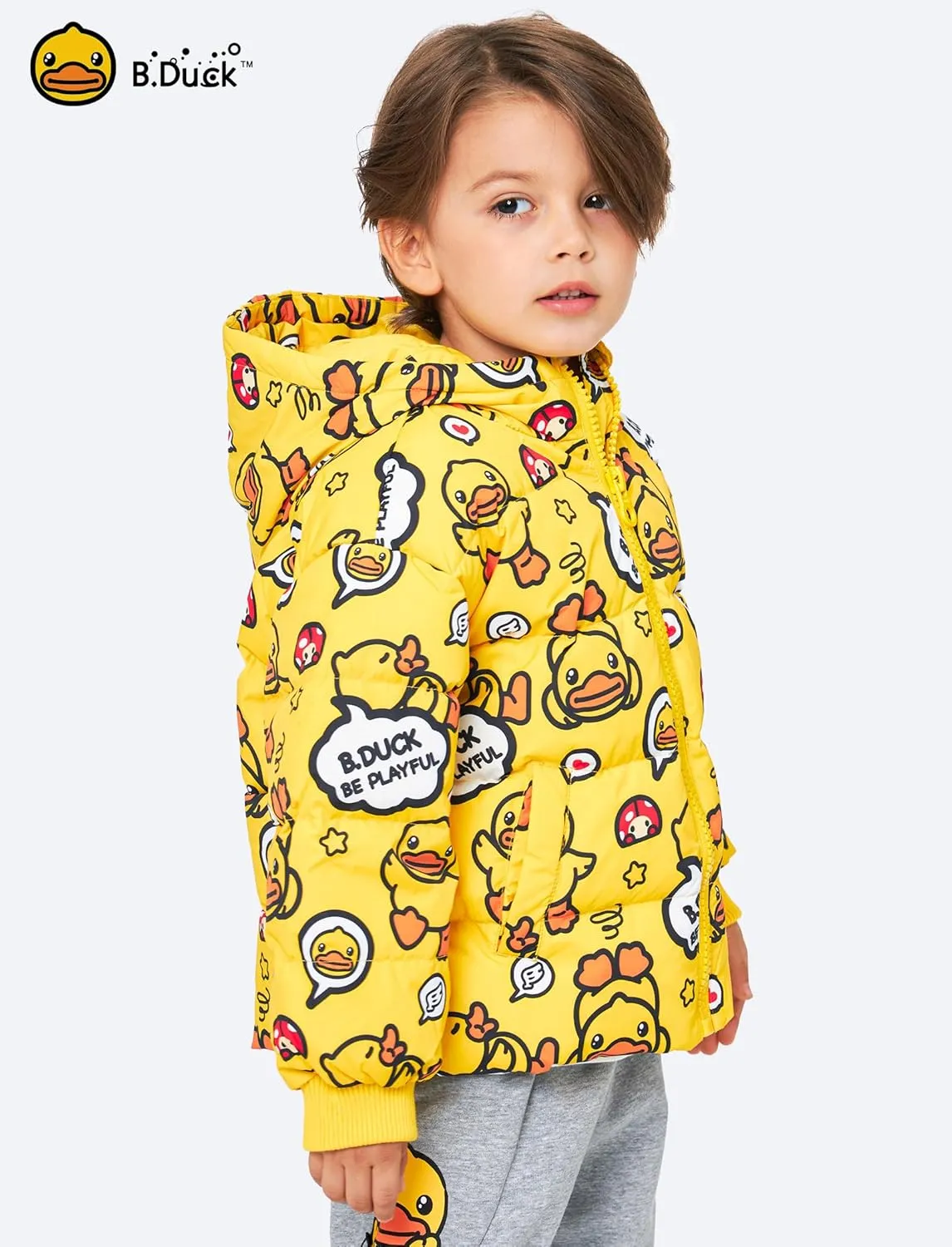 B.Duck Unisex Boys Girls Puffer Jacket Trenchcoat Cute Yellow Duck Quilted Winter Coat Puffy Vest for Toddler Kids 3-12 Years