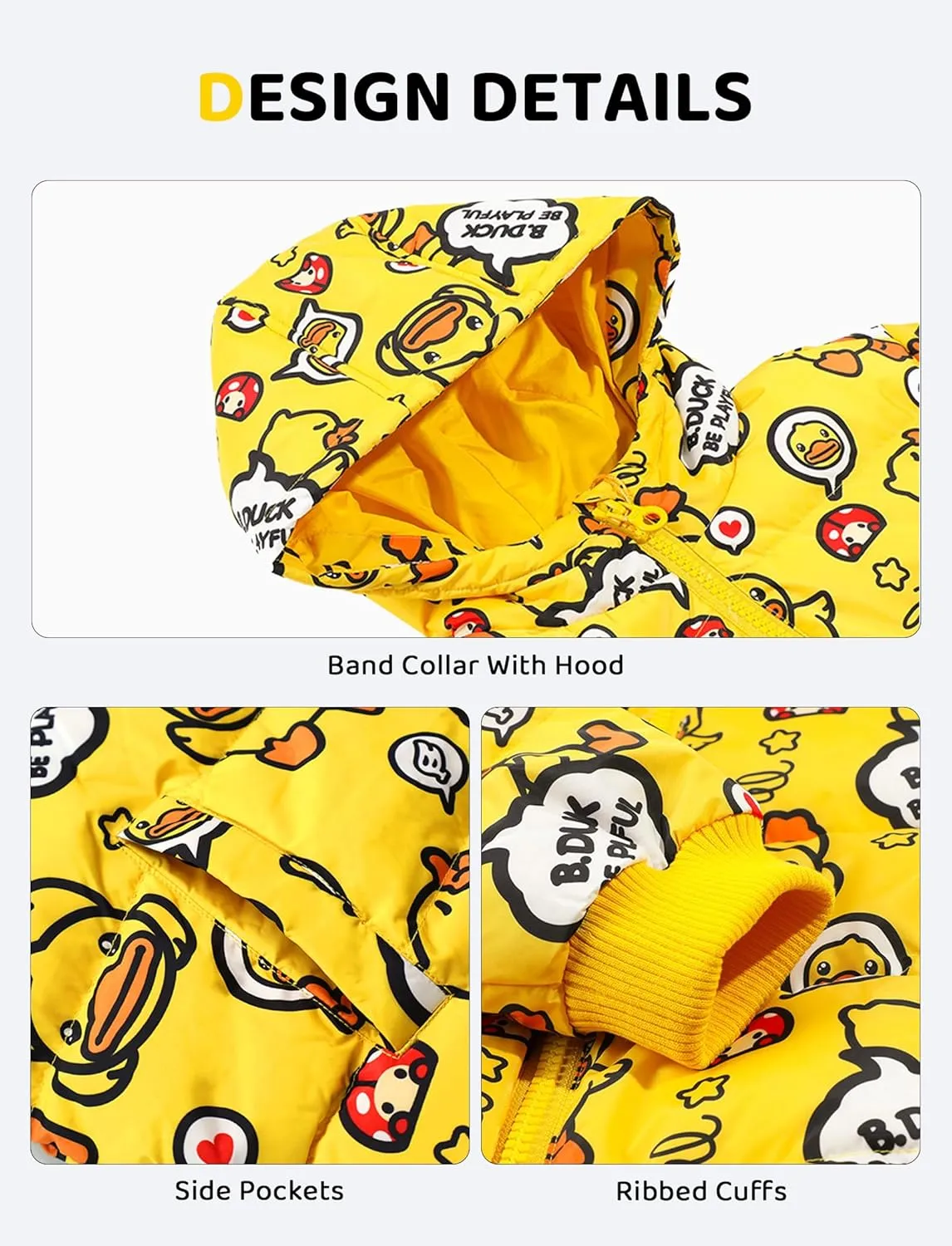 B.Duck Unisex Boys Girls Puffer Jacket Trenchcoat Cute Yellow Duck Quilted Winter Coat Puffy Vest for Toddler Kids 3-12 Years