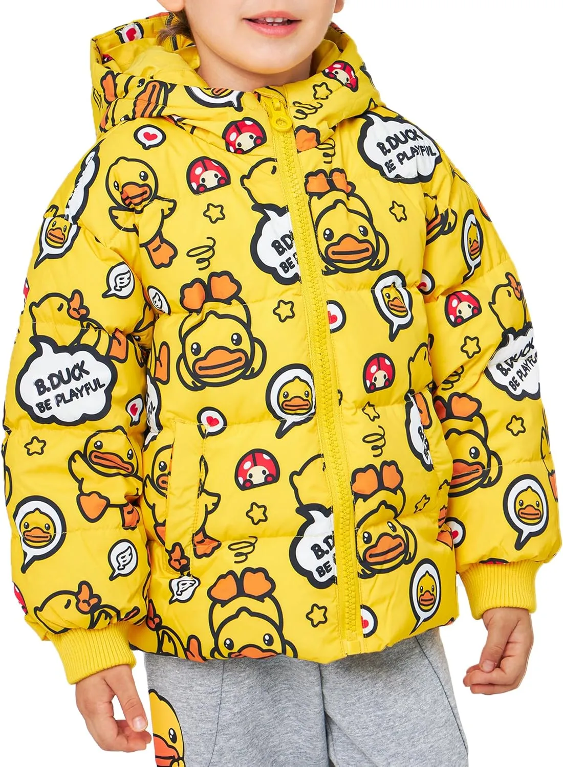 B.Duck Unisex Boys Girls Puffer Jacket Trenchcoat Cute Yellow Duck Quilted Winter Coat Puffy Vest for Toddler Kids 3-12 Years