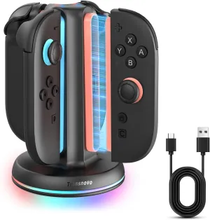 Charging Dock Compatible with Nintendo Switch 2, 4-Slot Magnetic Fast Charger for Switch 2 JoyCon Controllers, Direction-Free Insertion, 9 RGB LED Modes, USB-C Cable Included
