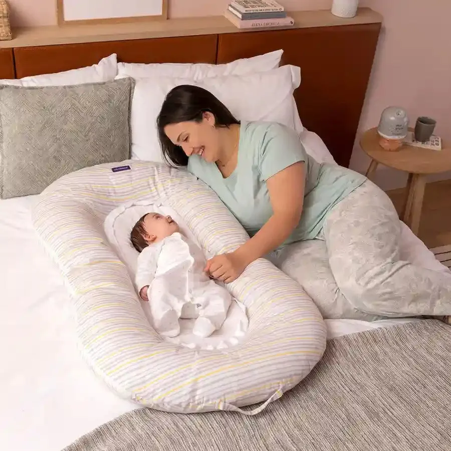 Clevamama Mum2Me Maternity Pillow & Baby Pod (Grey /Yellow Stripes)