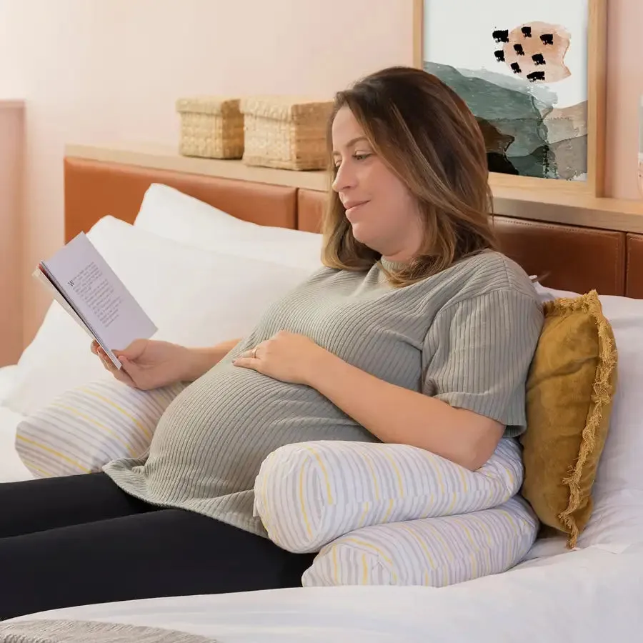 Clevamama Mum2Me Maternity Pillow & Baby Pod (Grey /Yellow Stripes)