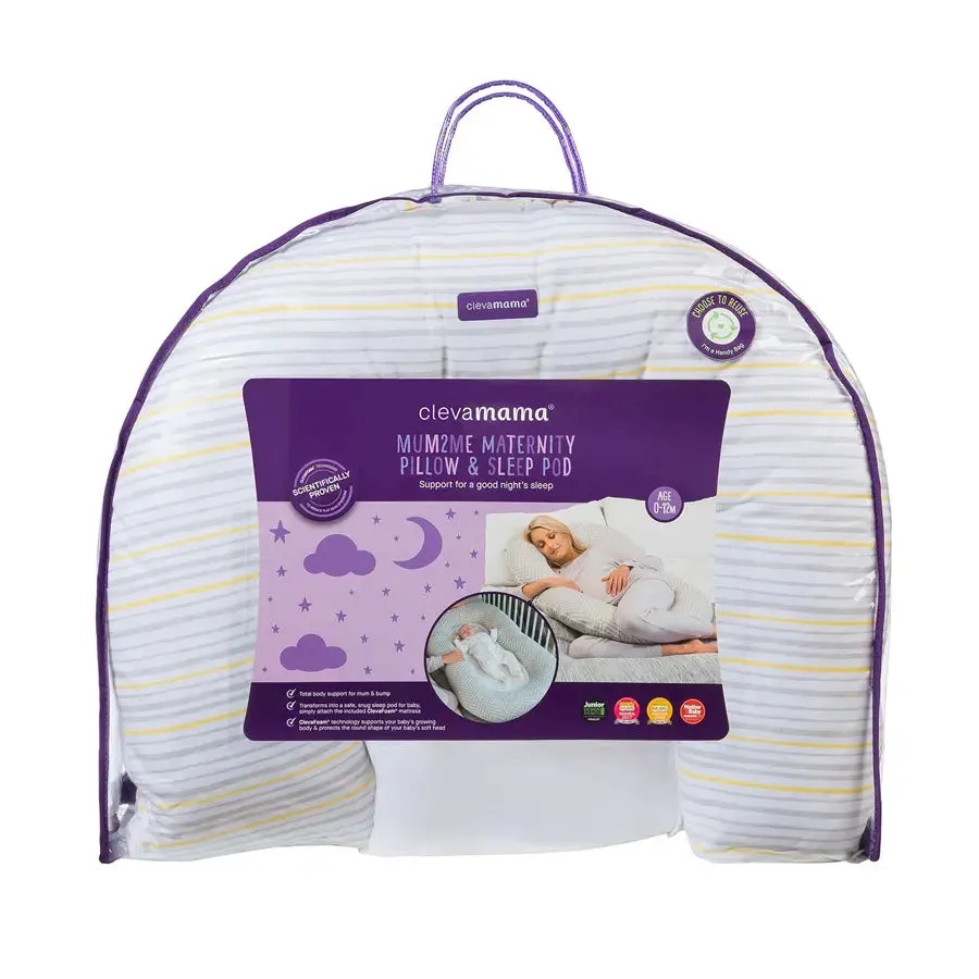 Clevamama Mum2Me Maternity Pillow & Baby Pod (Grey /Yellow Stripes)