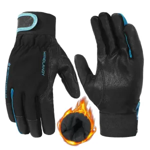 HANDLANDY Insulated Work Gloves, Thermal Winter Gloves Waterproof for Men Women, Warm Cold Weather Gloves (Black- Blue, Large)