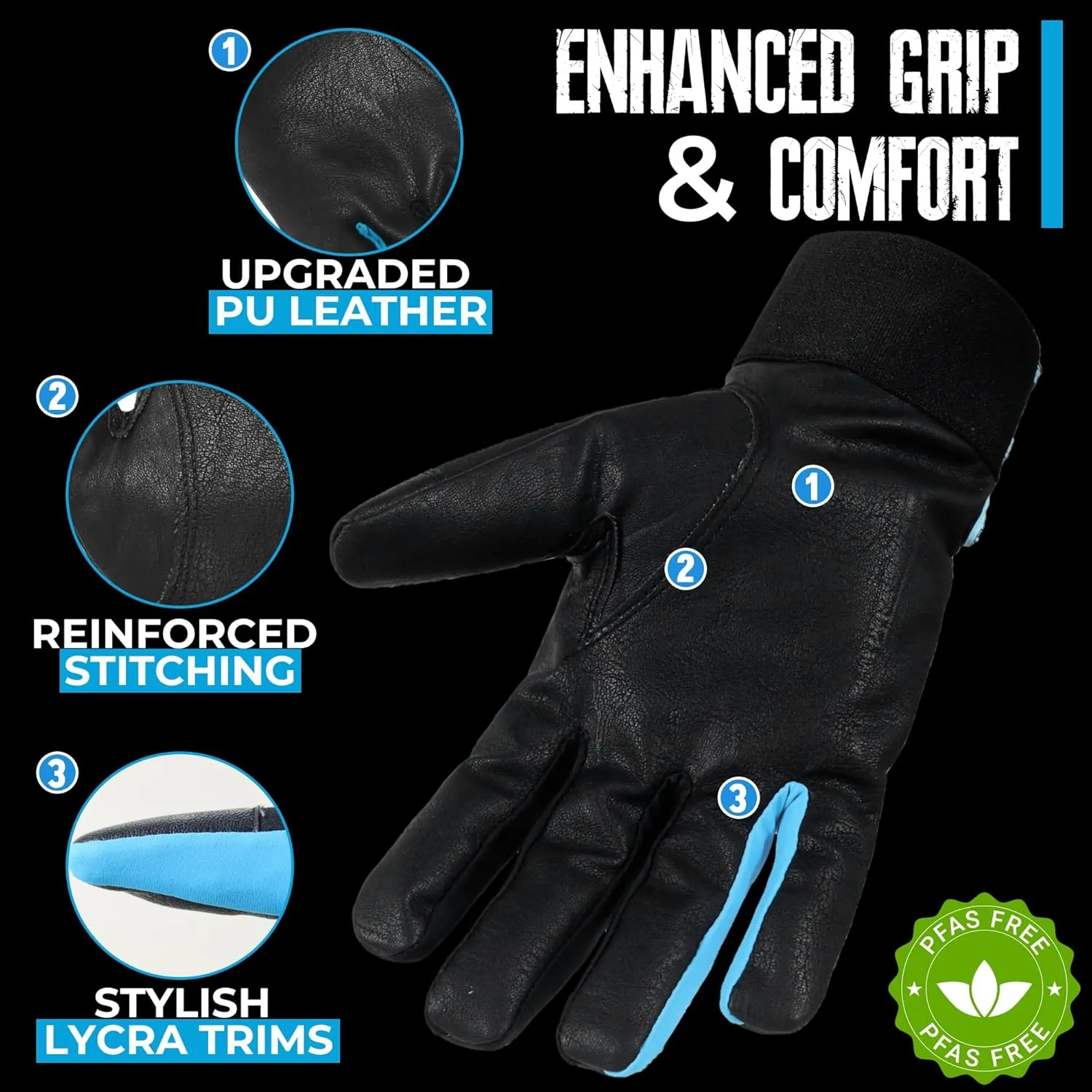 HANDLANDY Insulated Work Gloves, Thermal Winter Gloves Waterproof for Men Women, Warm Cold Weather Gloves (Black- Blue, Large)