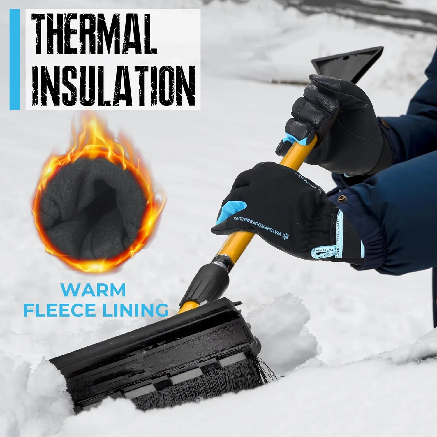 HANDLANDY Insulated Work Gloves, Thermal Winter Gloves Waterproof for Men Women, Warm Cold Weather Gloves (Black- Blue, Large)