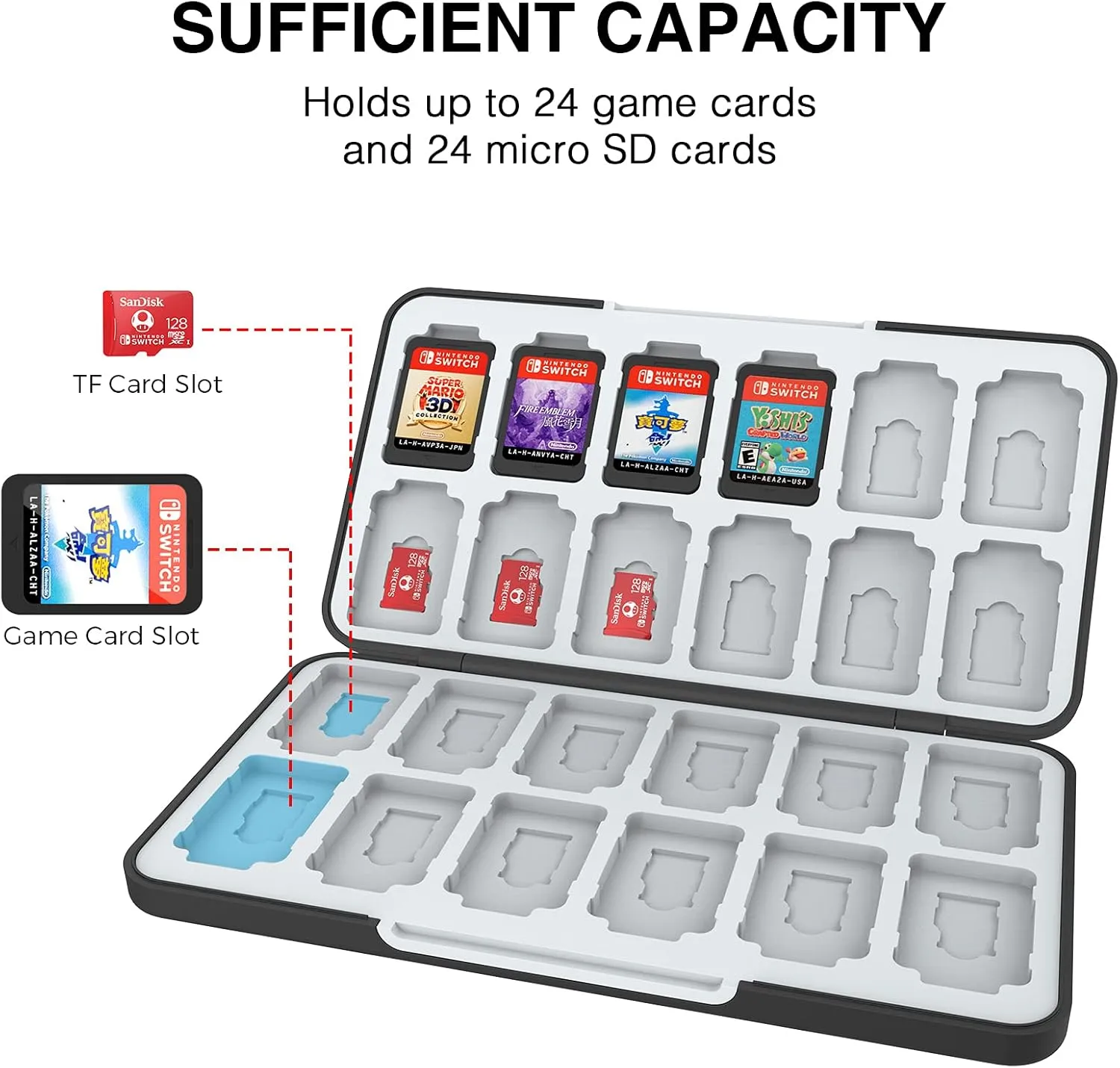 HEIYING Game Card Case for Nintendo Switch & Switch OLED & Lite,Portable Black Memory Storage Holder with 24 Game Card Slots and 24 Micro SD Cards Slots