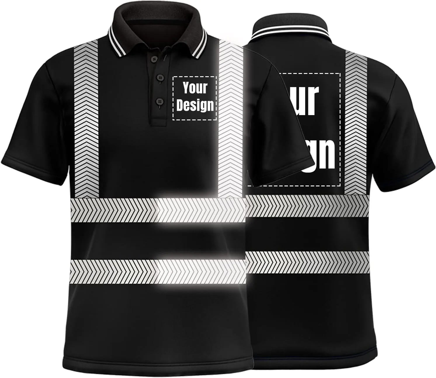 Hi Vis Safety Polo Shirt Custom Your Logo Short Sleeve T-Shirts with Reflective Strips
