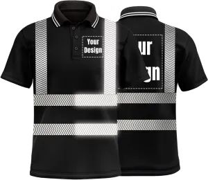 Hi Vis Safety Polo Shirt Custom Your Logo Short Sleeve T-Shirts with Reflective Strips