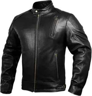 HWK Leather Motorcycle Jacket with Armor for Men, Cafe Racer Genuine Leather Jacket for Weather Resistant Riding