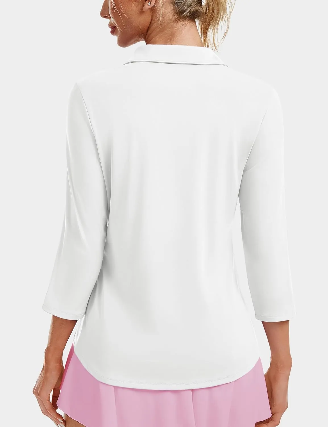 MAGCOMSEN Women's UPF 50  3/4 Long Sleeve Polo Shirt Collared V Neck Golf Shirts Quick Dry Casual Work Moisture Wicking