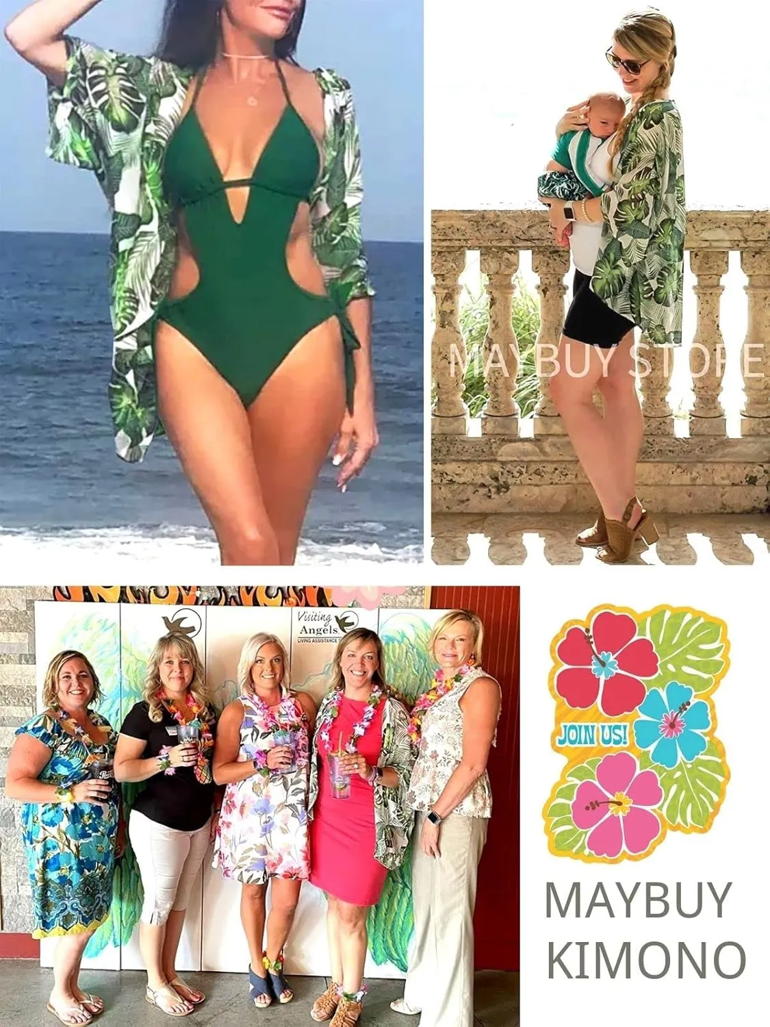 MayBuy Women's Flowy Summer Chiffon Kimono Cardigans Tops Boho Floral Beach Cover Ups Casual Loose Shirts