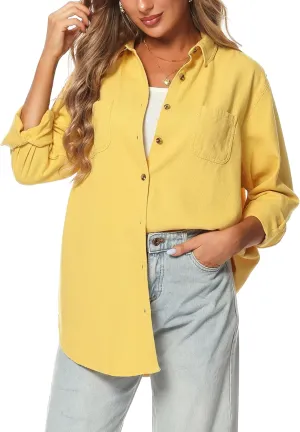 MCEDAR Oversized Denim Shirt for Women Long Sleeves Button Down Boyfriend Jean Jacket with Utility-Pocket (S-4X)