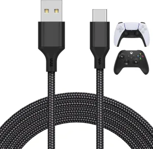 MENEEA 16.4FT Charger Charging Cable for PS5/ PS5 Pro/Xbox Series X/S Controller/for Switch Pro, Replacement USB Charging Cord Nylon Braided Type-C Ports Accessories for PS5/for Xbox Series X, Black