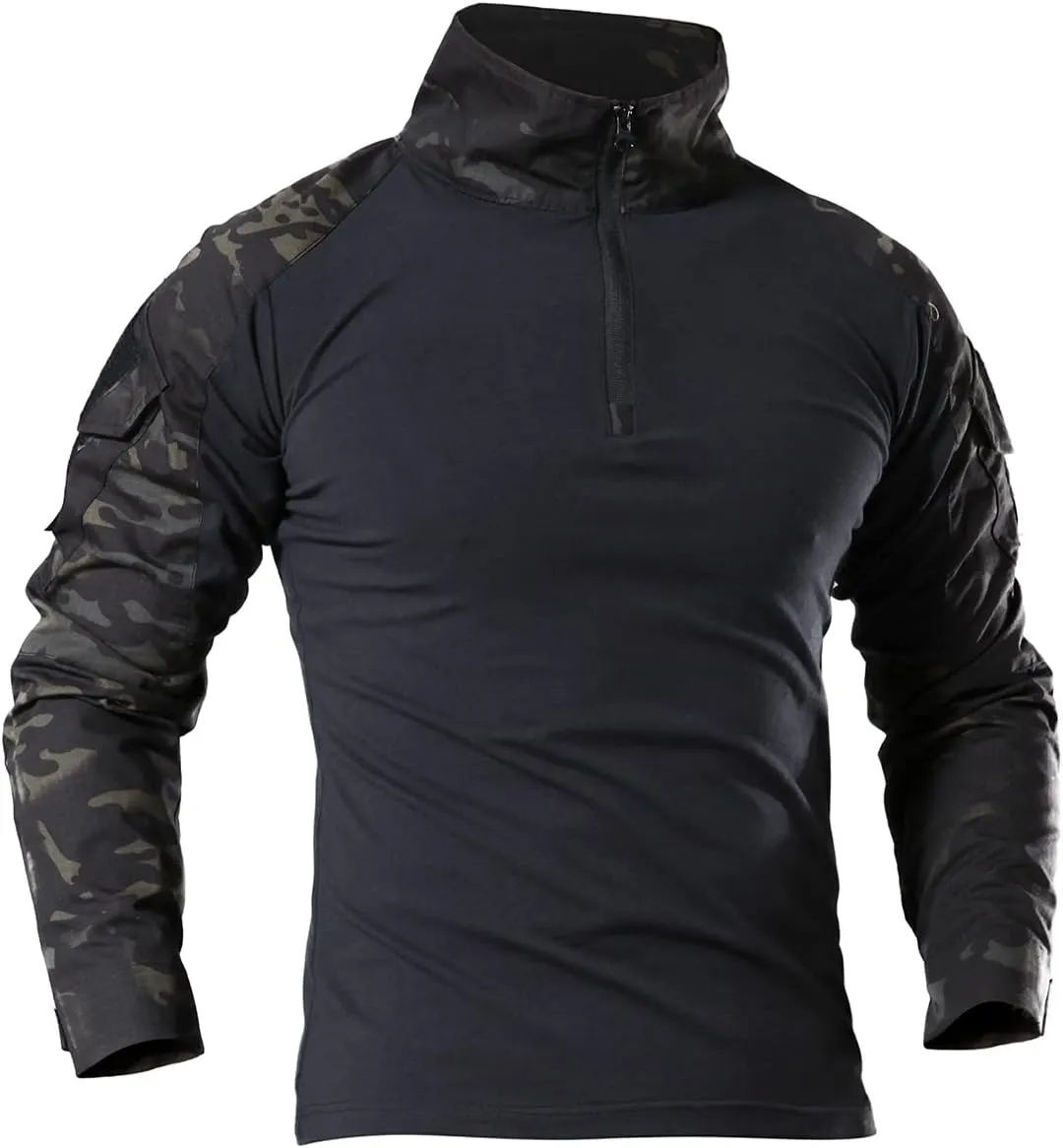 Men's Combat Airsoft Military Shirt 1/4 Zip Long Sleeve Slim Fit T-Shirts with Pockets