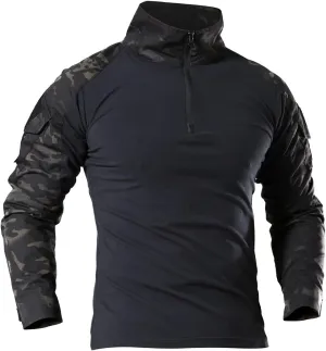 Men's Combat Airsoft Military Shirt 1/4 Zip Long Sleeve Slim Fit T-Shirts with Pockets