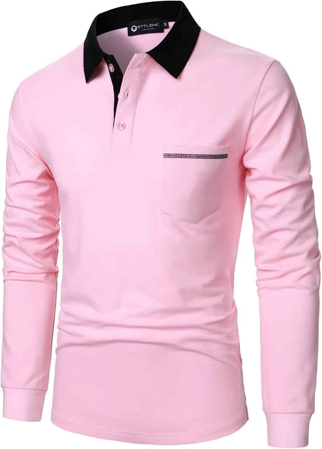 Polo Shirt for Men Long Sleeve Casual Basic Classic Golf Sport Cotton T-Shirt with Pocket