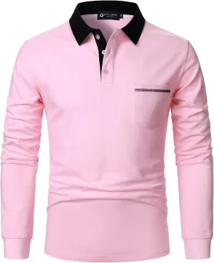 Polo Shirt for Men Long Sleeve Casual Basic Classic Golf Sport Cotton T-Shirt with Pocket