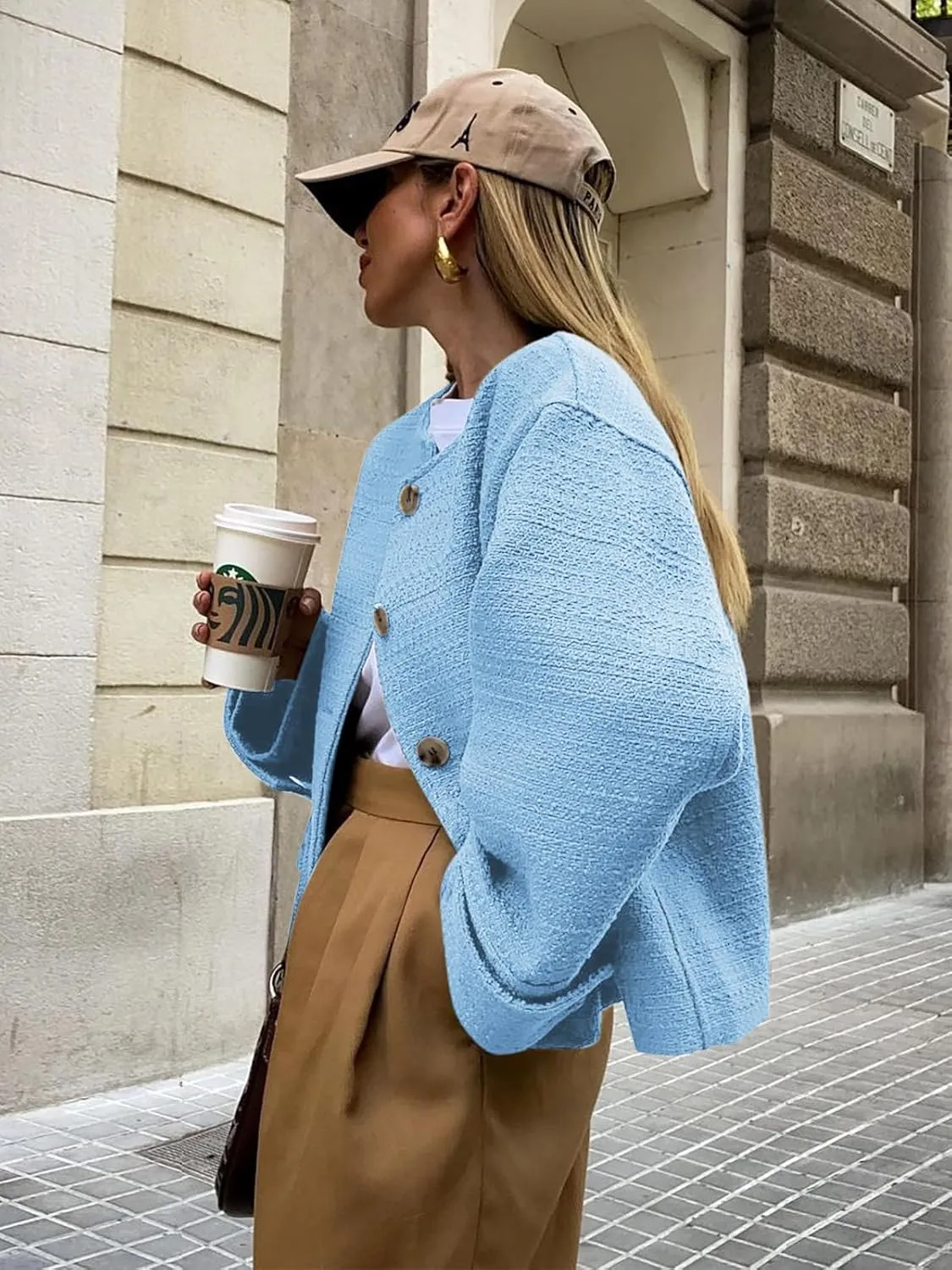 Tweed Jackets for Women 2024 Fall Long Sleeve Business Button Down Casual Cropped Blazer with Pockets